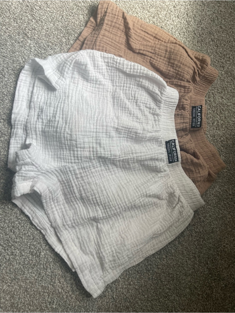 Kids Cotton Gauze Shorts - White & Tan
